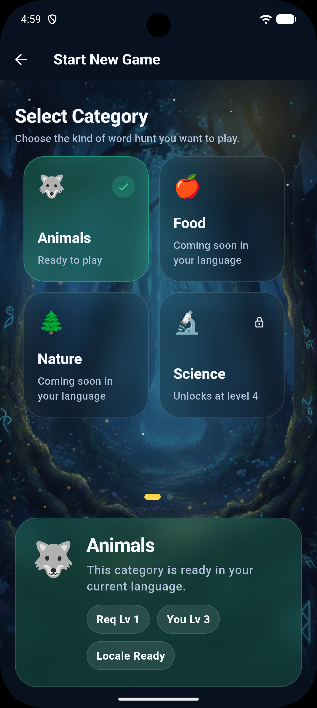 Ahenk Word Search category selection screen