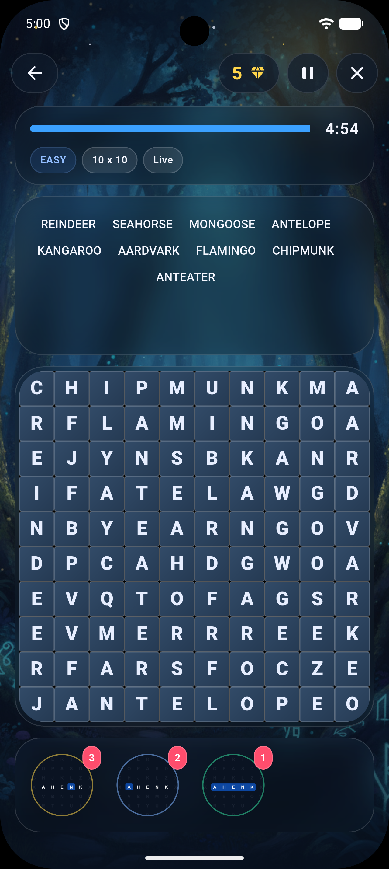 Game progress and reward screen from Ahenk Word Search